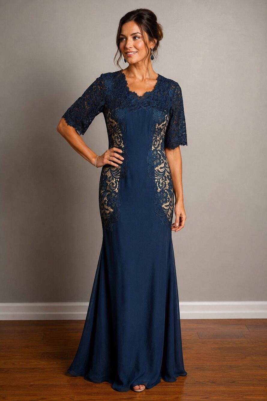 JJ’s House Dark Navy Lace Formal Gown Size 8 Mother of the Bride NWT